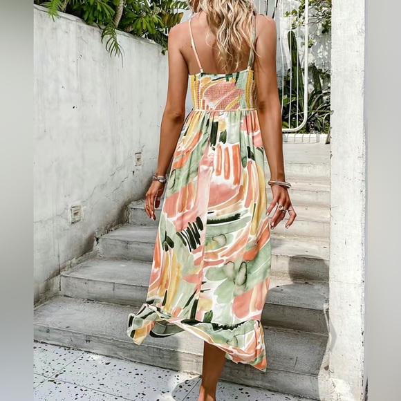 GORGEOUS New Watercolor Spaghetti Strap Summer Dress Sz L Large - Picture 2 of 12